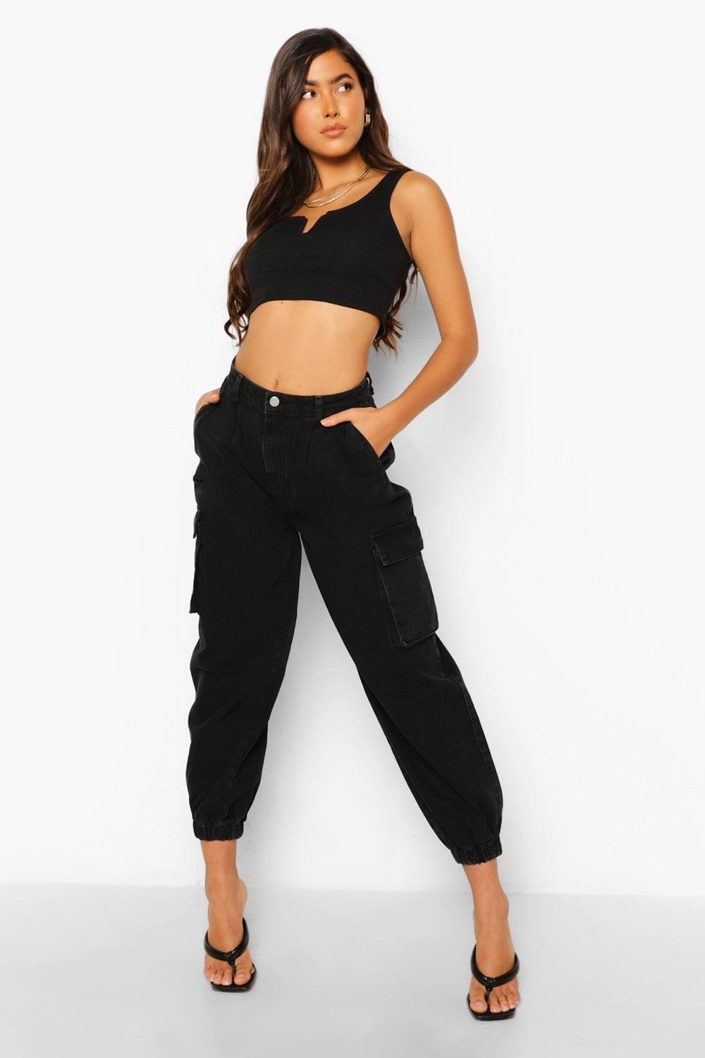 Denim Elasticated Cuff Joggers With Pockets boohoo UK